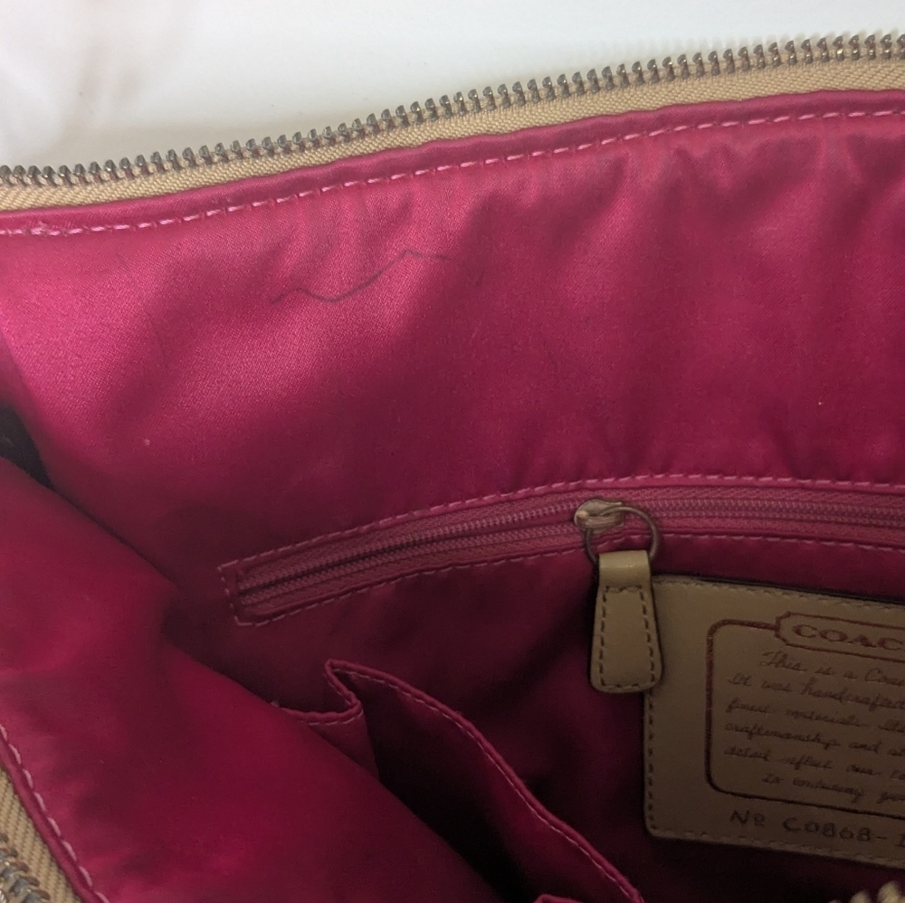 Coach Hallie Signature Canvas Large Shoulder Bag - Brown, tan, pink - Picture 9 of 11